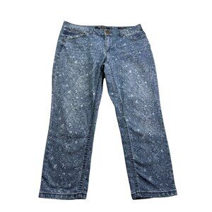 Max Jeans Mid Rise Capri Size 8 Blue Paisley Floral Denim
